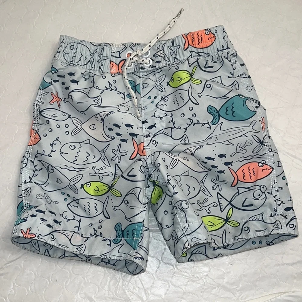 Gap fish and shark print lined swim trunks in Blue Cloud